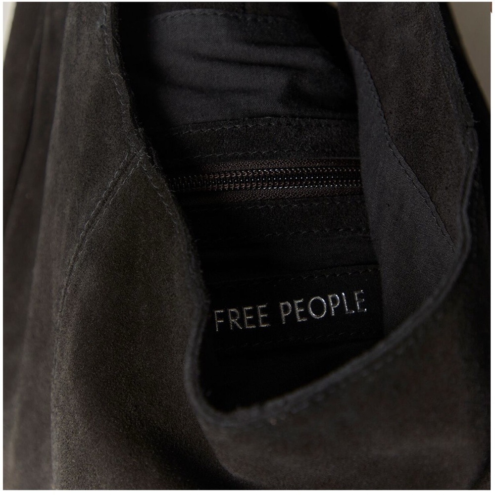 Free‎ People Black Suede Shoulder Bag Metal Bar Handles Boho Slouchy Tote - Picture 4 of 11